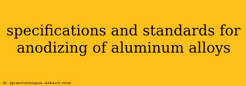 specifications and standards for anodizing of aluminum alloys
